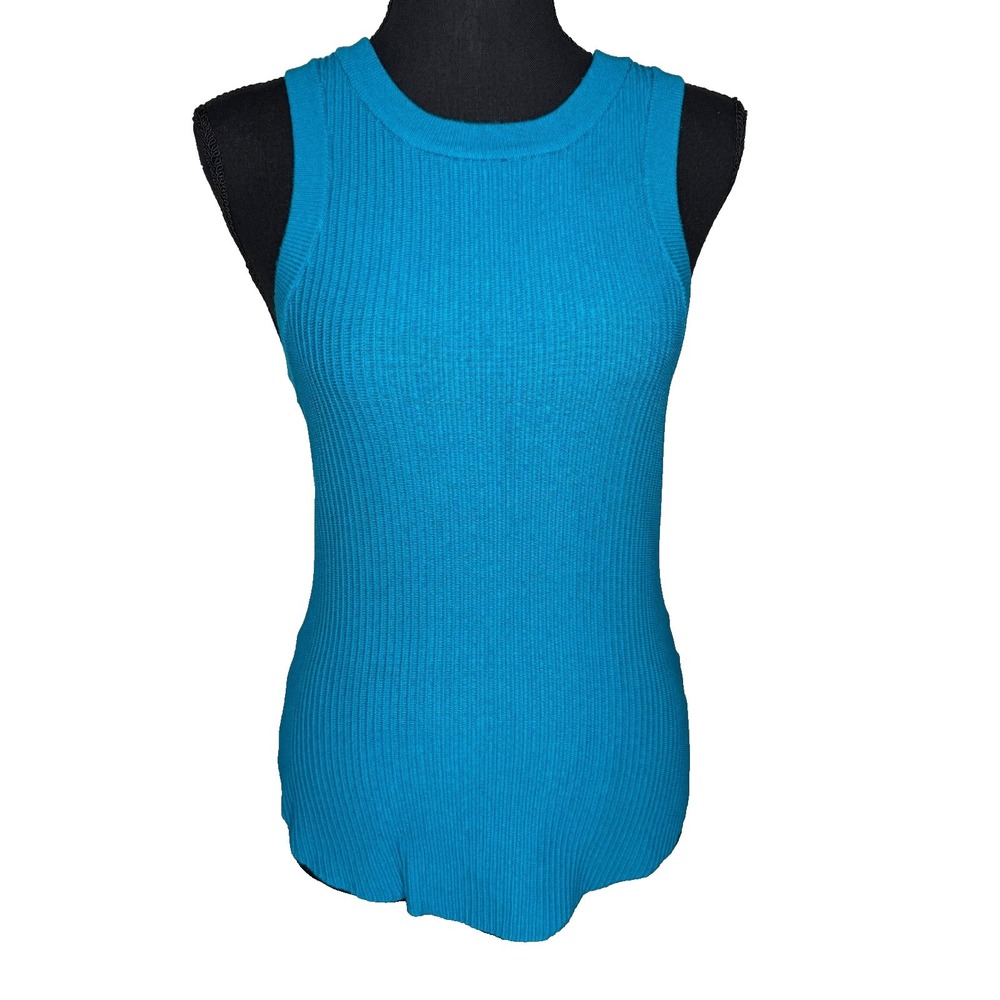 Another Love Ribbed Knit Tank Top Teal Blue Stretch Sleeveless Women's M NWOT